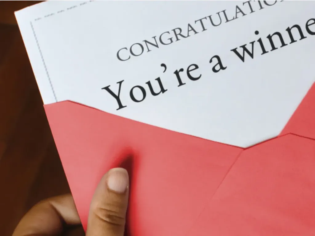 Letters saying Congratulations, you're a winner